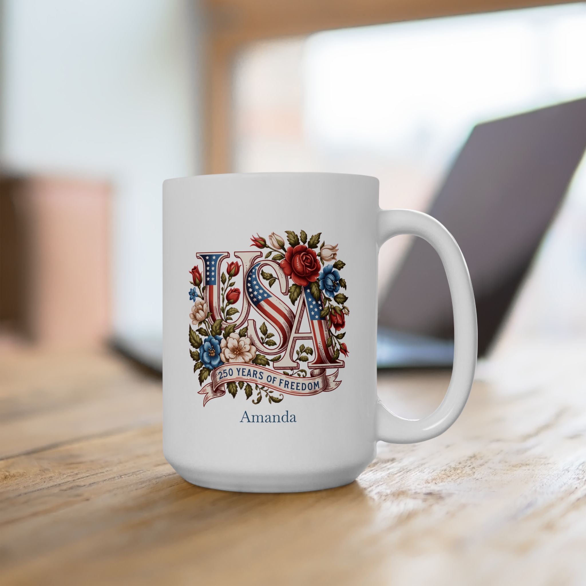 Copy of Patriotic Floral Mug — USA Flag Flowers Ceramic Coffee Cup (11oz & 15oz)